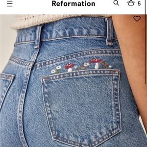 Reformation Mushroom Embroidered Cynthia Colorado Highrise Straight leg jean